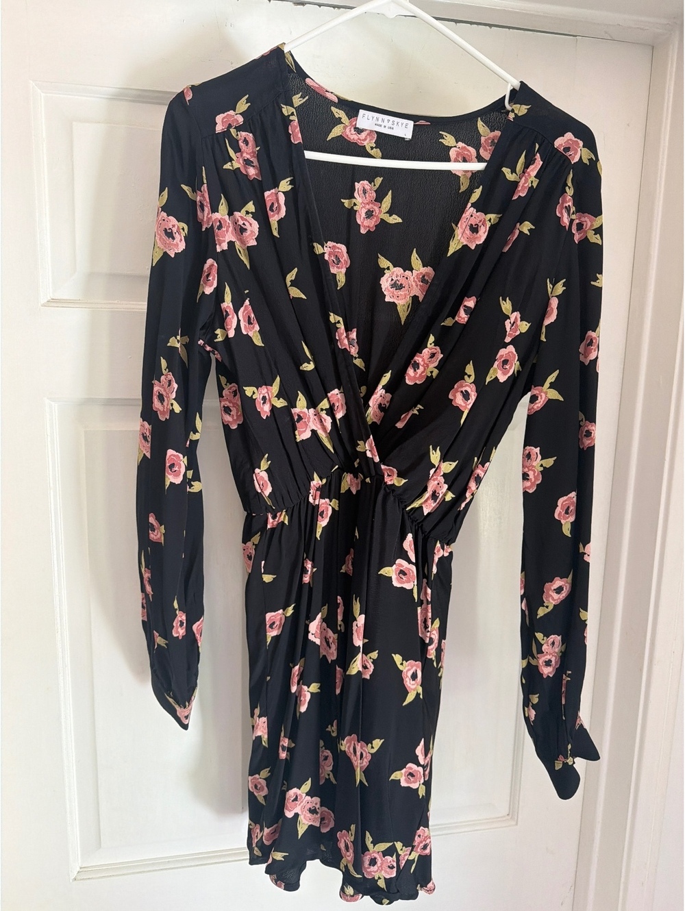 Flynn Skye Black Floral Long Sleeve mini  Dress, Size Large